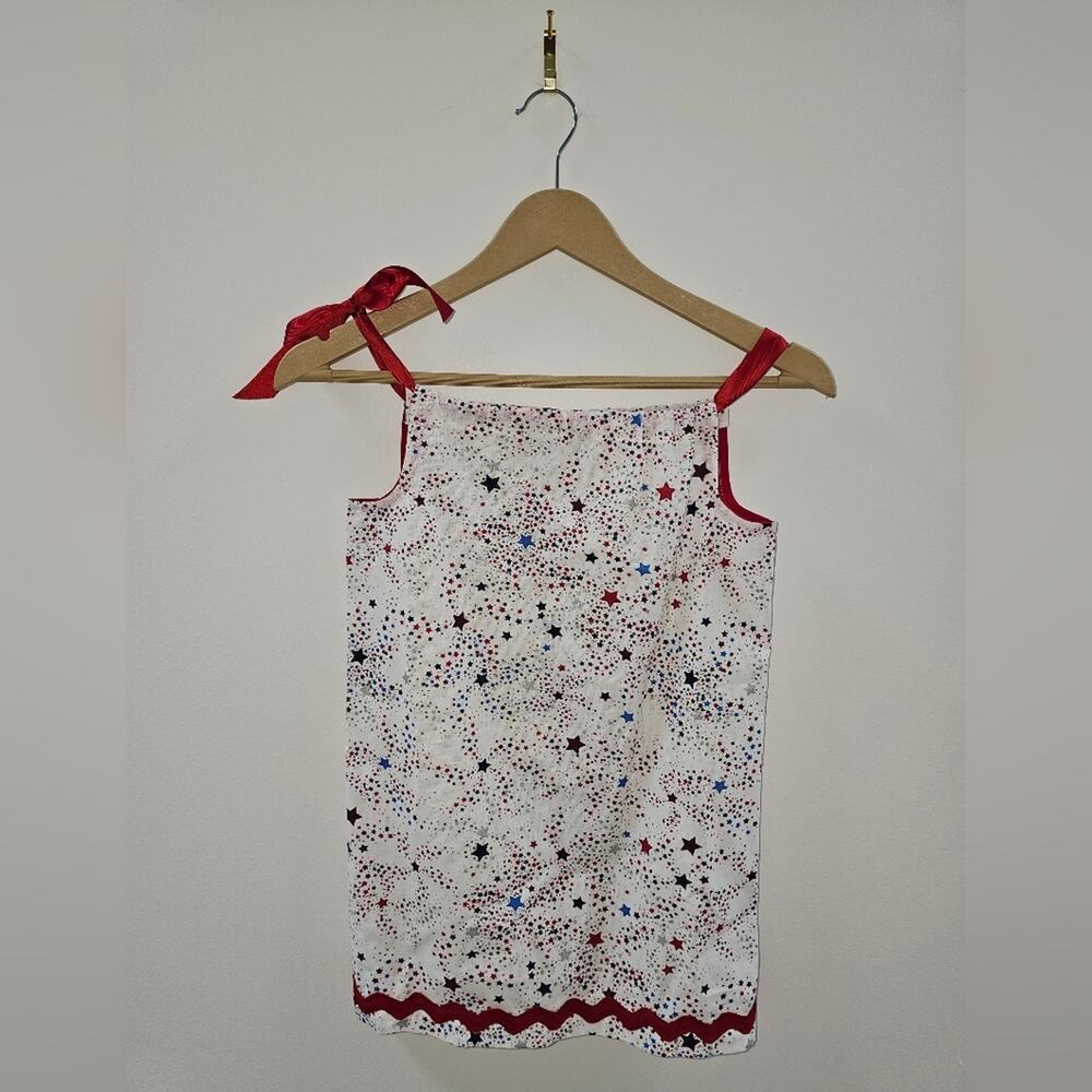 Homemade Sewn Minimalist Rick Rack Americana 4th of July Dress Toddlers Girls 2T